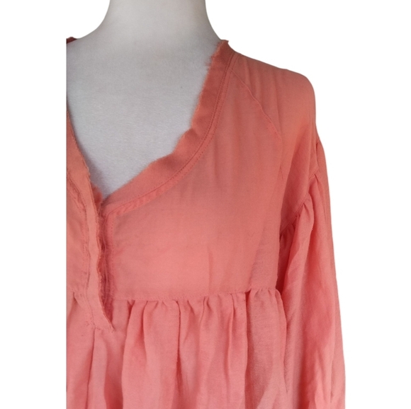 Easel Women's Coral Color Baby Doll Long Balloon Sleeve Blouse Top Size Small - Picture 3 of 8